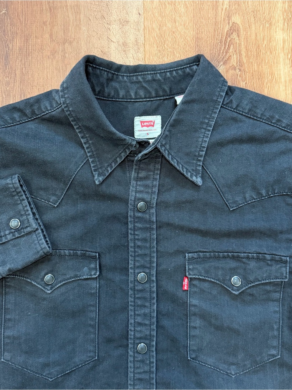 Levi's Denim Pearl Snap Shirt Mens Small Black Long Sleeve Western Cowboy Rodeo